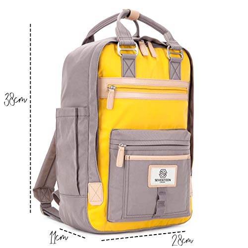 SEVENTEEN LONDON - Mochila 'Wimbledon' Moderna, Sencilla y Unisex con un Acabado Gris & Amarillo en el Estilo de una Mochila escandinava, computadora portátil de hasta 13"