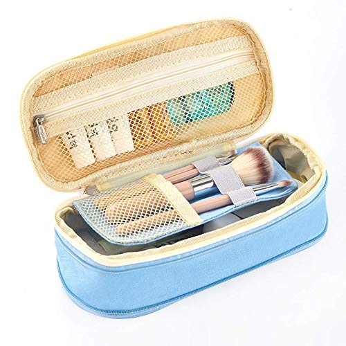 Shager - 1pcs Chicas Chicos Niños Grande Plegable Estuches , Lienzo Lápiz Cosmética con Cremallera Caja Case Escolar 21.5 * 10 * 7 CM (Azul Claro)