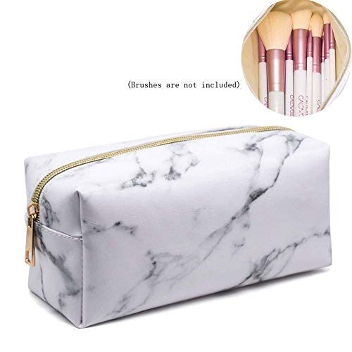 Shager - 1pcs Mármol Bolsa de cosméticos de Viaje PU Lápiz Bolsa de Almacenamiento de Moda Portátil para Mujeres Caja Case Escolar Chicas Niñas 19* 7* 9CM (Blanco)