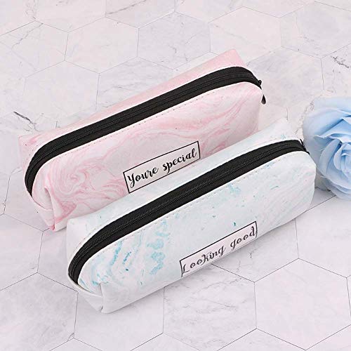 Shager - 1pcs Mármol Chicas niñas Niños Estuches PU Lápiz Cosmética con Cremallera Caja Case Escolar 17.5*6.5*5cm (Azul)