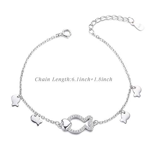 shefine 51 cumpleaños regalos para mujer – plata de ley 925 mujer cinco linda plata Pez pulsera, 51 años de edad cumpleaños regalos para mujeres, divertido 51 cumpleaños regalos para mujer