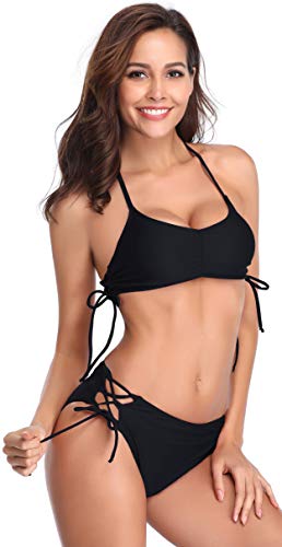 SHEKINI Mujeres Bikini Push up decoración del hogar de Dos Piezas Trajes de baño Bikini Mujer Bikini de culotes Amarillo Vendas de Bikini brasileño(X-Large,Negro)