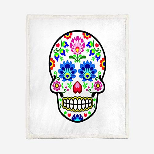 SHHSGZ Manta Reversible de Franela Sherpa 100% Microfibra para sofá y Cama Calavera Flor-M