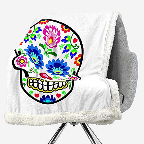 SHHSGZ Manta Reversible de Franela Sherpa 100% Microfibra para sofá y Cama Calavera Flor-M