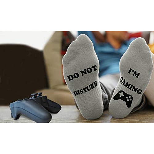 SHOBDW Hombres Unisex 'No molestar' Gran regalo para gamers Navidad Carta del día de San Valentín Imprimir Divertido Novedad Novedad Calcetines cómodos y suaves para el tobillo (talla única, S-Gris2)