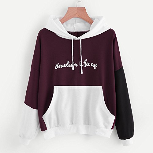 SHOBDW Liquidación Venta Letras de Las Mujeres Imprimir Patchwork Sudadera con Capucha Sudaderas con Capucha Blusa Otoño Ganador de Manga Larga con Capucha（Púrpura,S