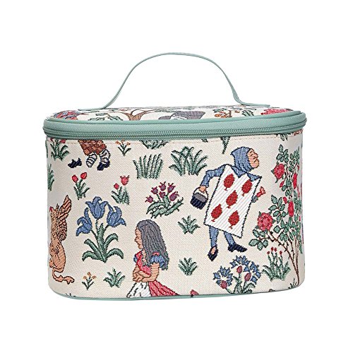 Signare Tapiz Neceser Mujer Organizador de Maquillaje Bolsa de Maquillaje Neceser Maquillaje con diseño de Flores y Criaturas de jardín (Alicia en el país de Las Maravillas)