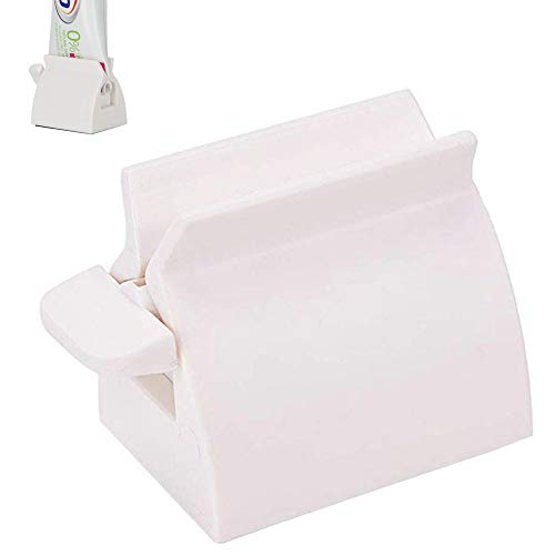 SIMUER 2 Piezas 2 en 1 Soporte Exprimidor Portacepillos de Dientes Pasta Dentífrica para Accesorioel Baño Viaje a casa - Color Blanco