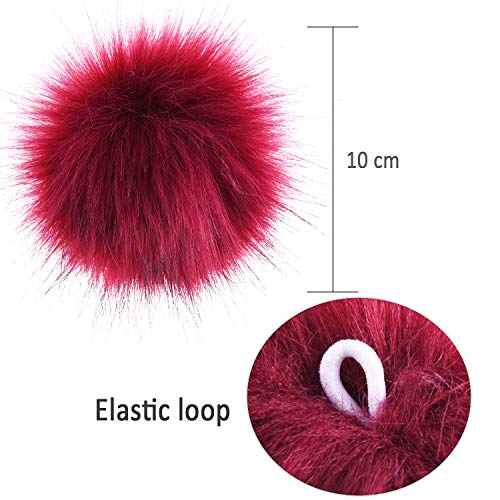 SIQUK 24 Piezas Piel de zorro Faux Pom Pom Bolas Piel de Zorro Faux Mullido Pom Pom con lazo elástico para sombreros Llaveros Bufandas Bolsos Accesorios (12 colores brillantes, 2 piezas por color)