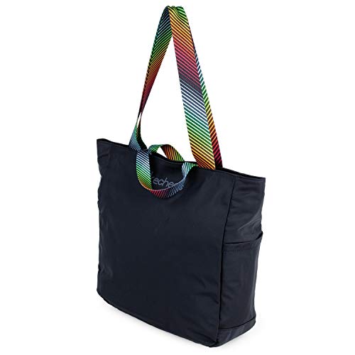 SKECHERS Bolso Tote Mujer Asa Doble Corta y Larga Lona Ligero Práctico Funcional Versátil Múltiples Compartimentos Para Uso Diario S896, Negro, Talla única