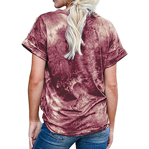 SLYZ 2020 Primavera Y Verano Mujer Camiseta con Bolsillo con Cuello En V Camiseta Casual De Moda Rizada De Manga Corta Camiseta Todo Fósforo para Mujer