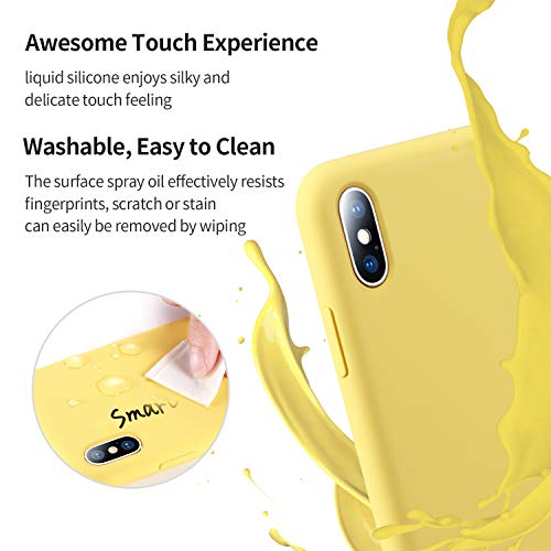 SmartDevil Funda para iPhone XS MAX +Vidrio Templado, [Totalmente Protector] Funda de Goma de Gel de Silicona Líquida a Prueba de Golpes Funda.Microfibra Suave Forro Cojín para iPhone XS MAX-Amarillo