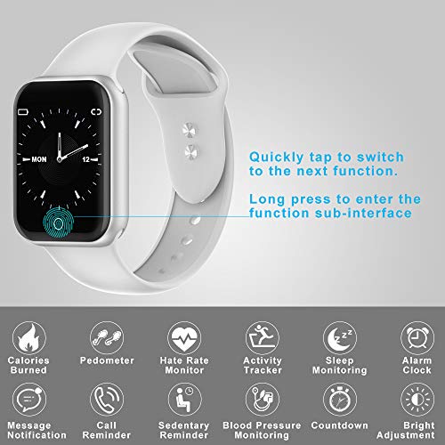 Smartwatch, KUNGIX Reloj Inteligente Impermeable IP68 Pulsera de Actividad Inteligente con Monitor de Sueño Pulsómetros Podómetro Contador de Caloría, para Hombre Mujer niños (Blanco)