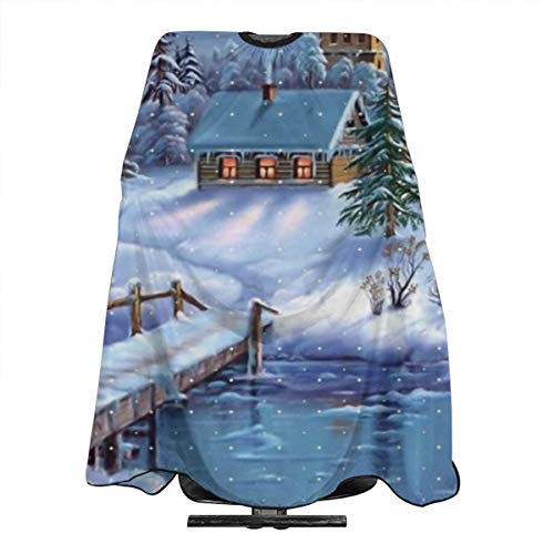 Snowing Town Bridge River Delantal de corte de pelo unisex para peluquería teñida en casa,peluquería o peluquería antiestático, capa de 55 x 66 pulgadas