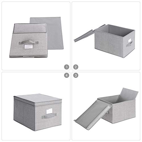 SONGMICS Juego de 3 Cajas Plegables con Tapas, Cajas de Almacenaje de Tela con Portaetiquetas, 40 x 30 x 25 cm, Gris Claro RYFB03W