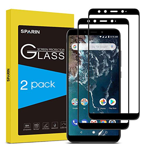 SPARIN [2-Pack] Cristal Templado Xiaomi Mi A2, Full-Cover Protector Pantalla Xiaomi Mi A2 [Sin Burbujas] [Anti-Arañazos] [Dureza 9H] [Anti-Huella] Negro