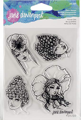 Spellbinders Jane Davenport by Artomology Collection Stamp-Flower Girls, verde azulado, Poppy Girl: 5.80 x 6.90 cm