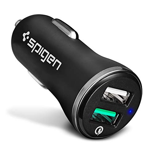 Spigen Essential F27QC Cargador Coche, [Qualcomm Quick Charge 3,0] Cargador rápido para coche compatible con dispositivos alimentados por USB