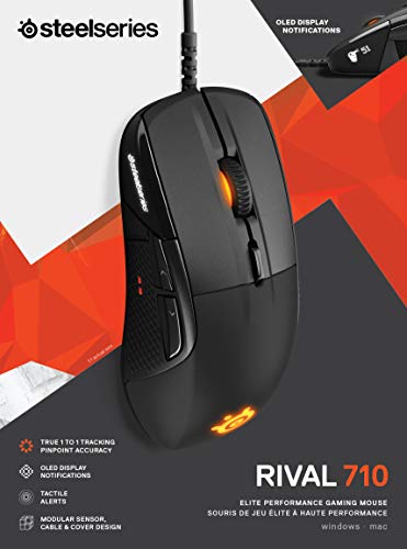 SteelSeries Rival 710 - Ratón de juego - Sensor óptico TrueMove3 con 16 000 CPI - Pantalla OLED - Alertas táctiles - Iluminación RGB