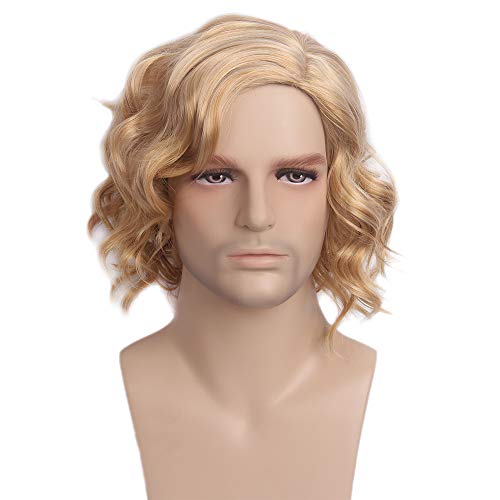 STfantasy Peluca masculina para hombre Rubia Corta Rizada Natural Fresca juvenil moderno informal Para Uso Diario Carnaval Disfraz Fiesta