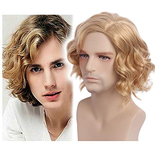 STfantasy Peluca masculina para hombre Rubia Corta Rizada Natural Fresca juvenil moderno informal Para Uso Diario Carnaval Disfraz Fiesta