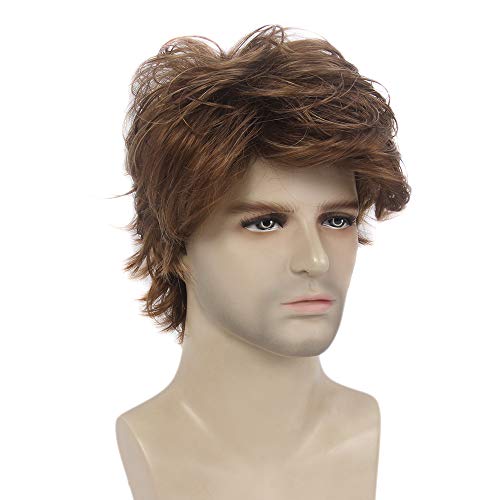 STfantasy Pelucas para hombres Corto y rizado Capa Cabello castaño natural para hombre Chico Diario Cosplay Party Boy