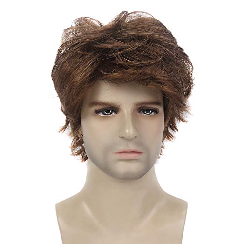 STfantasy Pelucas para hombres Corto y rizado Capa Cabello castaño natural para hombre Chico Diario Cosplay Party Boy