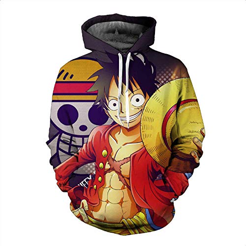 Sudadera con capucha, diseño de anime 3D de una pieza, casual, unisex, manga larga, de manga larga a 2XL