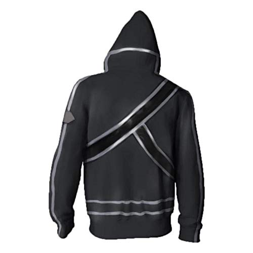 Sudaderas con Capucha,Anime Sword Art Online Kirito Kirigaya Kazuto Hombres Sudaderas con Capucha Cremallera Mangas Largas Cosplay Unisex Cómodo Tops Negro XL