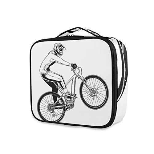 SUGARHE Truco Extremo con Bicicleta Ilustración Temática Jinete Diseño Estilo Monocromo,Neceser Maquillaje,Bolsa Cosméticos Organizador Brochas Maquillaje Estuches Portátil