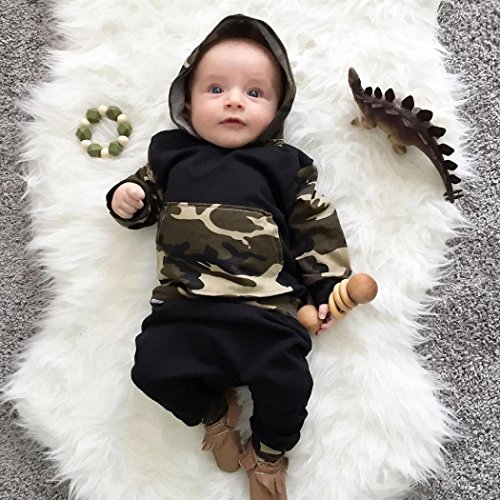 Switchali Ropa Bebe niño otoño Invierno 2017 Infantil Recien Nacido Bebé Niño Tapas encapuchadas Manga Larga Camisetas Camuflaje Blusas + Pantalones Largos Conjuntos de Ropa (90 (6~12meses), Negro)