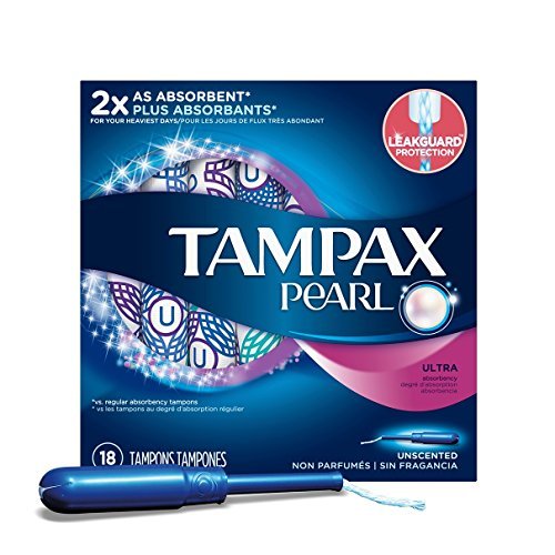 Tampax Pearl Plastic Unscented Tampons, Ultra Absorbency, 18 Count by Tampax