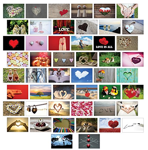 Tarjetas postales, amor, set de 20 o de 50, distintos motivos, amor, corazones, boda, 50 Set