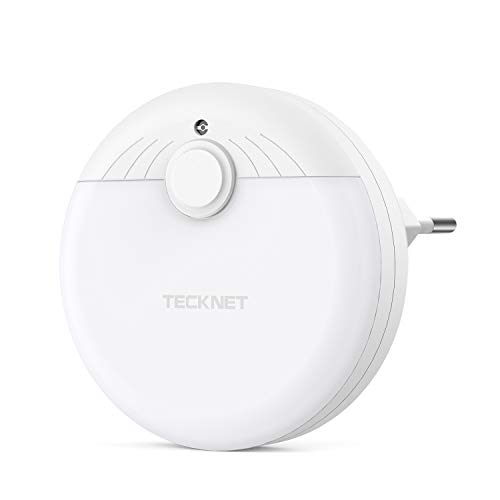 TECKNET Luz Nocturna LED para Escalones con Sensor de Luz Automático, Luz Quitamiedos Infantil para Niños, Enchufe Europeo, Luz Blanco y Suave, Se Fija a Cualquier Sitio