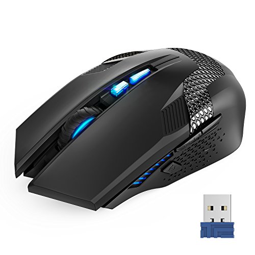 TECKNET Ratón Gaming Mouse Óptico Inalámbrico, Ratón para Juegos Programable, 2.4G Portátil con Receptor Nano, 8 Botones, 6 Niveles de dpi hasta 4800, para Trabajar, Juegos, Uso Diario, Negro