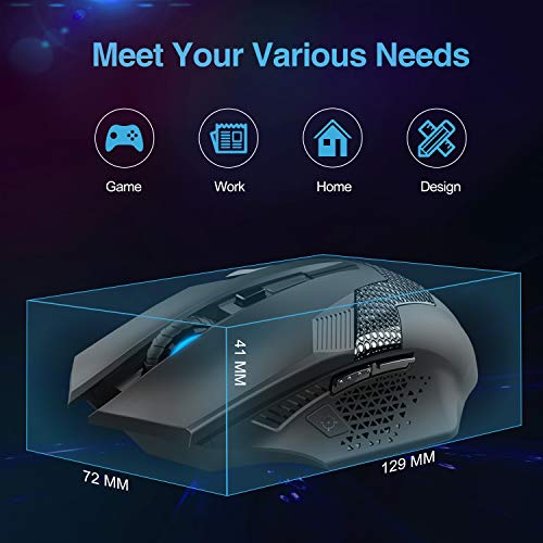 TECKNET Ratón Gaming Mouse Óptico Inalámbrico, Ratón para Juegos Programable, 2.4G Portátil con Receptor Nano, 8 Botones, 6 Niveles de dpi hasta 4800, para Trabajar, Juegos, Uso Diario, Negro