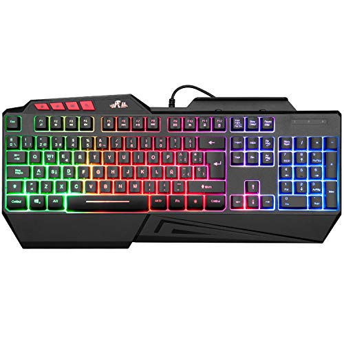 Teclados Gaming, Rii RK202 Teclado Gaming, Teclado USB, Teclado Gaming PS4 LED Retroiluminado con Cable USB, Teclado para PC / Laptop / PS4 / Xbox One (Teclados Español, Negro)