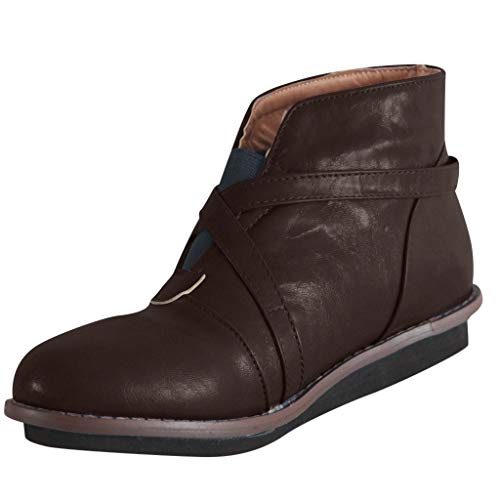 TEELONG - Zapatos de invierno para mujer de 2019, color sólido clásico, puntera redonda, casual, correa elástica, botas de tobillo cómodas, botas cortas, talla 4-7, color Marrón, talla 38.5 EU