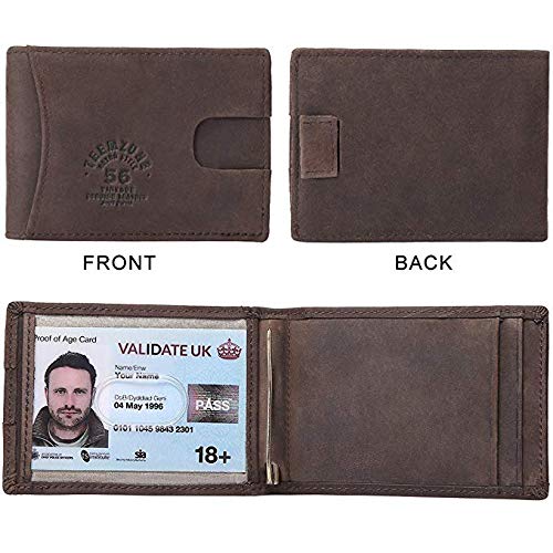 Teemzone RFID Tarjertero Cartera Hombre Billetero Piel Clip de Dinero Proteger la Privacidad Personal (CAF¨¦)