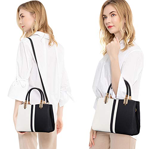 TIBES Bolso de mano superior Bolsa de costura Monedero para mujeres chicas Negro