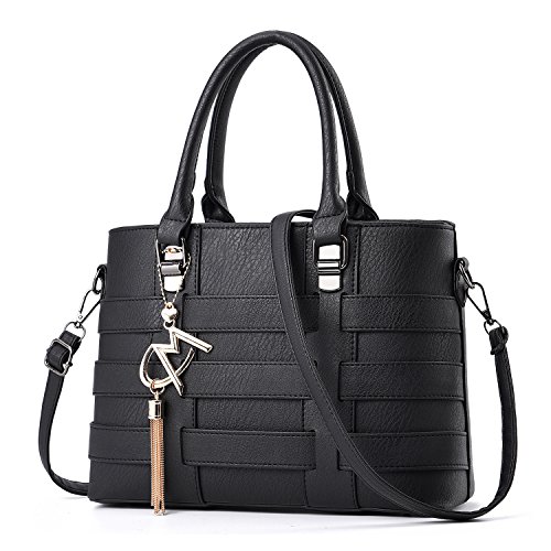 TIBES Cuero del faux Bolso bandolera Bolso mujer negocio Mujeres mochila chicas Negro