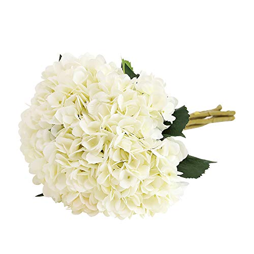 Tifuly Artificial Hydrangea Flower, 5 PCS Ramos de hortensias de Seda de Tallo Largo para Bodas, hogar, Hotel, decoración de Fiestas, centros de Mesa(Blanco)