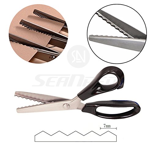 Tijeras de acero inoxidable con hoja dentada, ideal para costura profesional, decoraciones de tela, empuñadura de agarre cómodo, disponibles para corte festoneado y en zigzag (22,86 cm) Serrated (5mm)