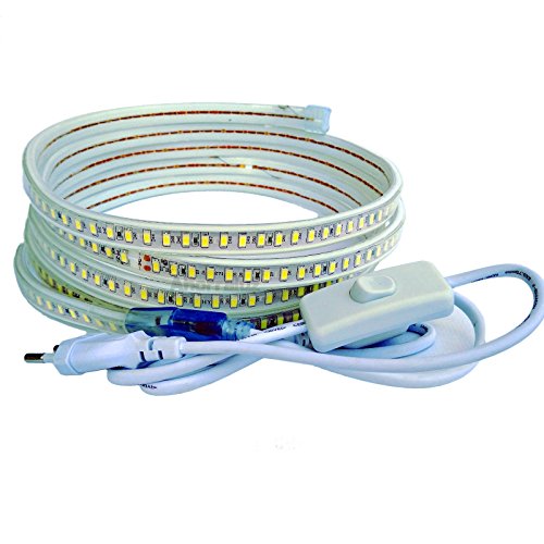 Tira Led de 220v 5730 120 Led/m con INTERRUPTOR. IMPERMEABLE Blanco Frío o Cálido Waterproof IP67 strip 5630 (2M, Blanco Frío)