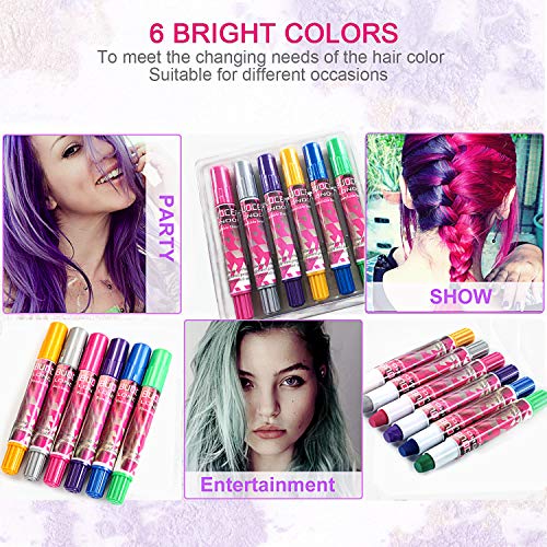 Tiza de Pelo, Cabello Tiza, Coloración temporal Cabello, Hair Chalk Set, 6 Colores Temporal Tiza de Pelo dont have Tóxico Lavables Color de Tiza Para Niños DIY Fiesta y Cosplay