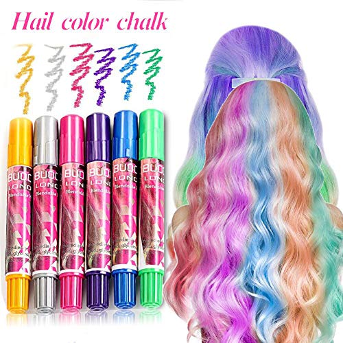 Tiza de Pelo, Cabello Tiza, Coloración temporal Cabello, Hair Chalk Set, 6 Colores Temporal Tiza de Pelo dont have Tóxico Lavables Color de Tiza Para Niños DIY Fiesta y Cosplay