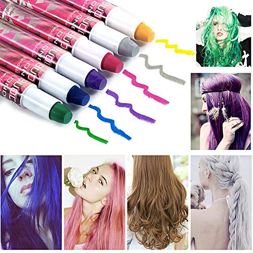 Tiza de Pelo, Cabello Tiza, Coloración temporal Cabello, Hair Chalk Set, 6 Colores Temporal Tiza de Pelo dont have Tóxico Lavables Color de Tiza Para Niños DIY Fiesta y Cosplay