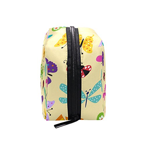 TIZORAX - Bolsa de maquillaje con diseño de mariquita y mariposa, color amarillo