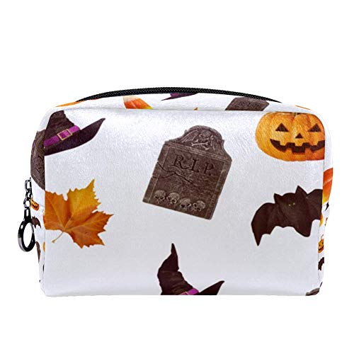 TIZORAX Happy_Bolsa de maquillaje para Halloween, bolsa de aseo para mujeres, cosméticos, bolsa de mano con cierre