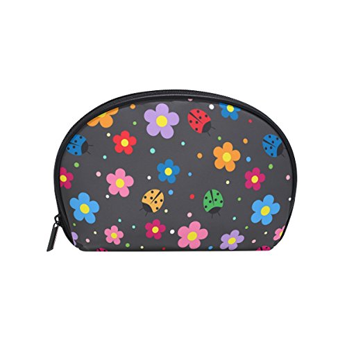 TIZORAX - Neceser de mariquitas y flores para cosméticos de viaje, práctico organizador bolsa de maquillaje para mujeres y niñas